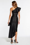 One Shoulder Bodycon Asymmetrical Black Tie Dress