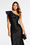 One Shoulder Bodycon Asymmetrical Black Tie Dress