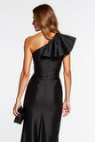 One Shoulder Bodycon Asymmetrical Black Tie Dress