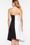 Black And White Strapless A-Line Cocktail Dress With Slit