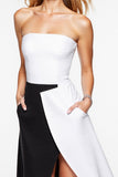 Black And White Strapless A-Line Cocktail Dress With Slit