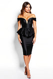 Black Off The Shoulder Ruffle Tight Cocktail Dress