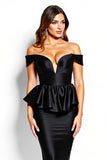 Black Off The Shoulder Ruffle Tight Cocktail Dress