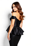 Black Off The Shoulder Ruffle Tight Cocktail Dress