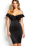 Bodycon Off The Shoulder Black Cocktail Dress with Ruffles