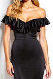 Bodycon Off The Shoulder Black Cocktail Dress with Ruffles