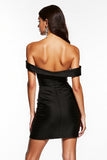 Off The Shoulder Bodycon Ruched Black Mini Dress With Slit