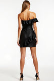 Black One Shoulder Bodycon Mini Dress With Ruffles