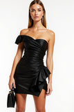 Black One Shoulder Bodycon Mini Dress With Ruffles