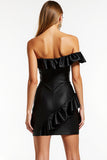 Black One Shoulder Bodycon Mini Dress With Ruffles