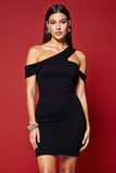 Asymmetrical Bodycon Black Mini Dress