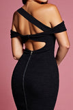 Asymmetrical Bodycon Black Mini Dress