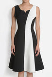Black And White A-Line Square Neck Midi Dress