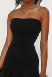 Black Asymmetrical Strapless Cocktail Dress with Ruffles