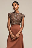 Sequin A Line Brown Cap Sleeve Midi Dress