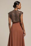Sequin A Line Brown Cap Sleeve Midi Dress