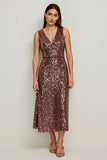 Sparkly Coffee Sheath Midi Dress with Sequins