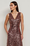 Sparkly Coffee Sheath Midi Dress with Sequins