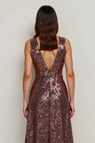 Sparkly Coffee Sheath Midi Dress with Sequins