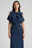Dark Blue Sheath Ruffled Work Dress