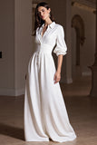 A Line White Laple Neck Work Dress