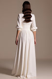 A Line White Laple Neck Work Dress