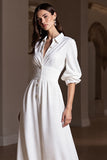 A Line White Laple Neck Work Dress