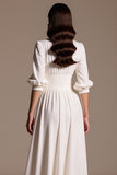 A Line White Laple Neck Work Dress