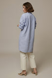Blue Stripe Button Long Work Blouse Top