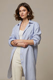 Blue Stripe Button Long Work Blouse Top