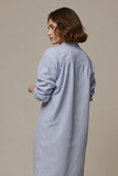 Blue Stripe Button Long Work Blouse Top