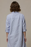 Blue Stripe Button Long Work Blouse Top