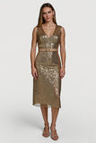 Sequin Golden Midi Dress with Belt