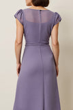 Grey Purple A Line Wedding Guest Dress with Cap Sleeves