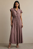 Grey Purple A Line Work Dress with Cap Sleeves