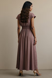 Grey Purple A Line Work Dress with Cap Sleeves