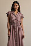 Grey Purple A Line Work Dress with Cap Sleeves