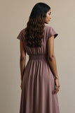 Grey Purple A Line Work Dress with Cap Sleeves
