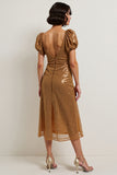 Brown A Line Midi Dress with Sequins