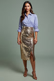 Sparkly Blue and Golden Stripe Work Dress with Sequins