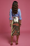 Sparkly Blue and Golden Stripe Work Dress with Sequins