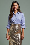 Sparkly Blue and Golden Stripe Work Dress with Sequins