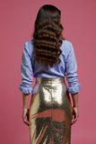 Sparkly Blue and Golden Stripe Work Dress with Sequins