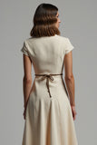 A Line Apricot V-Neck Work Dress with Buttons