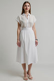 White A Line Midi Work Dress with Short Sleeves