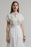White A Line Midi Work Dress with Short Sleeves