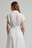 White A Line Midi Work Dress with Short Sleeves