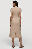 Khaki A Line Midi Lapel Neck Work Dress
