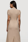 Khaki A Line Midi Lapel Neck Work Dress