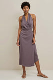 Halter Grey Purple A Line Wedding Guest Dress